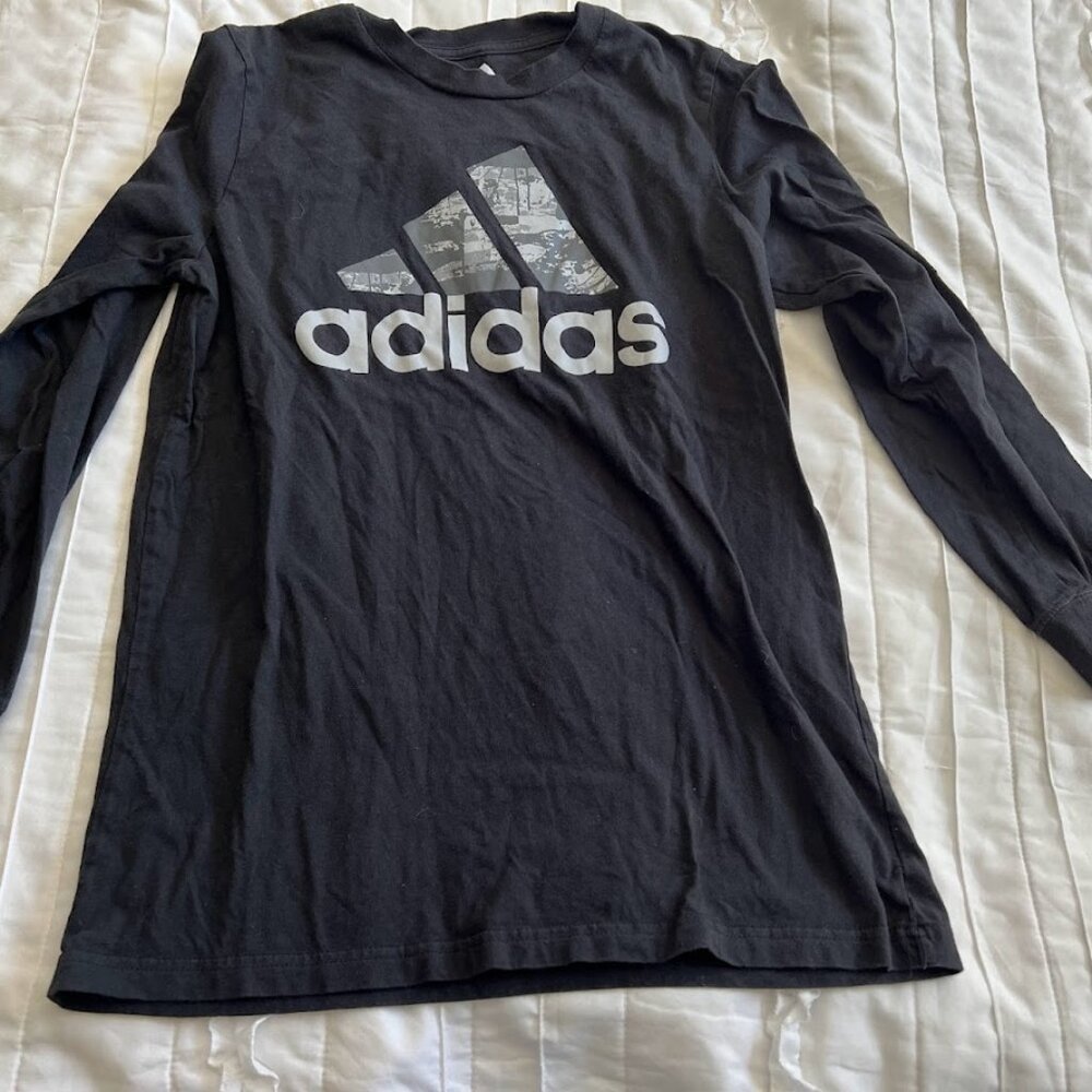 Adidas Black & Camo Youth Tee T-Shirt L 14/16 Long Sleeve